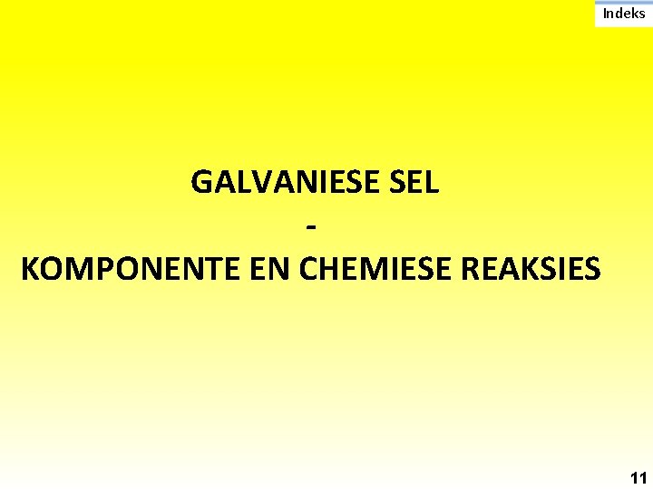 Indeks GALVANIESE SEL KOMPONENTE EN CHEMIESE REAKSIES 11 