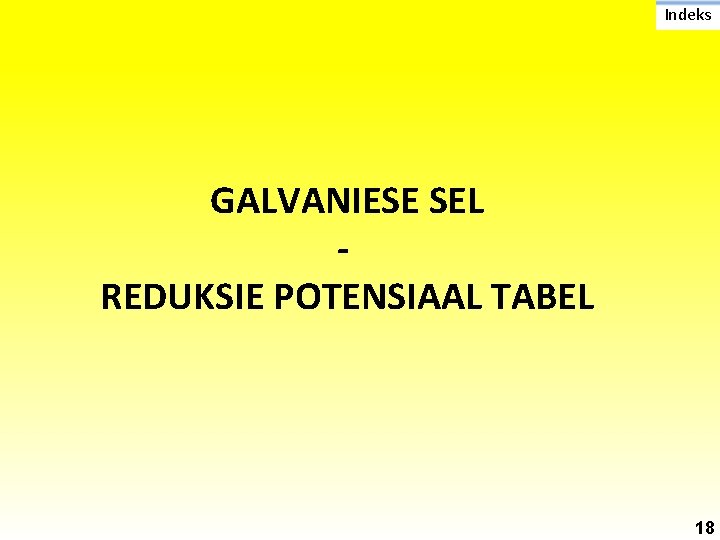 Indeks GALVANIESE SEL REDUKSIE POTENSIAAL TABEL 18 