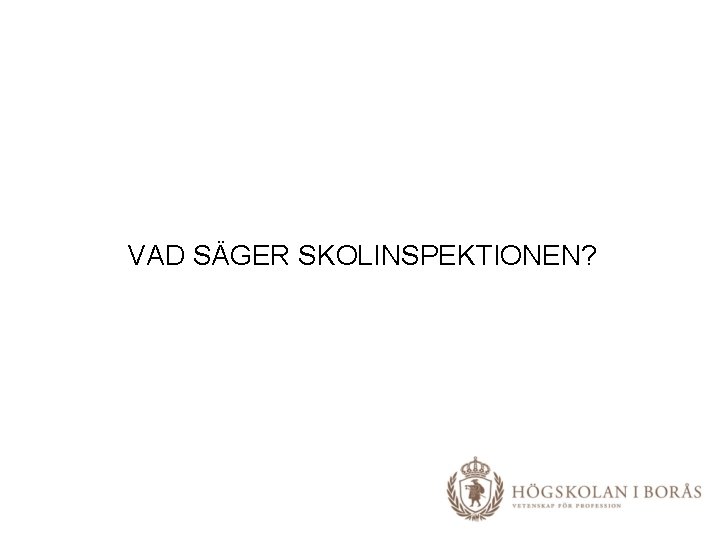 VAD SÄGER SKOLINSPEKTIONEN? 