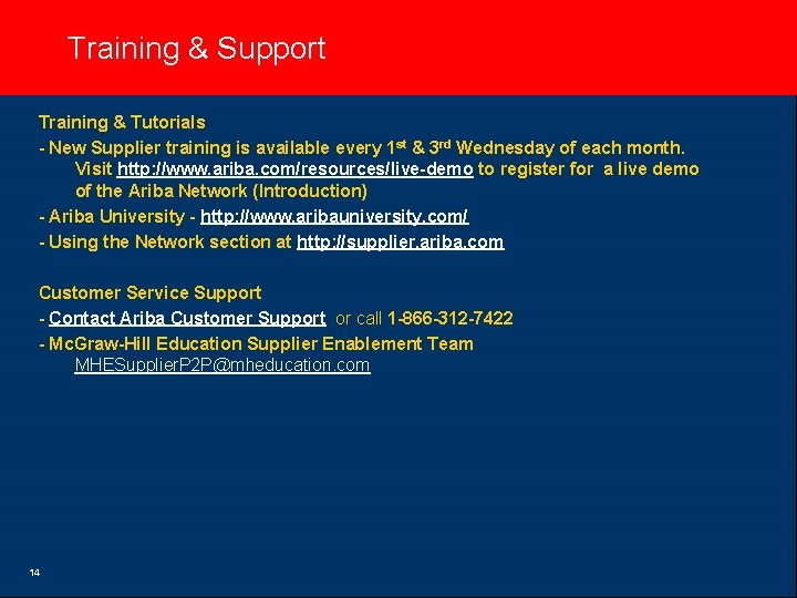 Training & Support Training & Tutorials - New Supplier training is available every 1