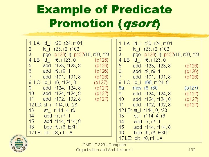 Example of Predicate Promotion (qsort) 1 LA: ld_i 2 ld_i 3 pge 4 LB:
