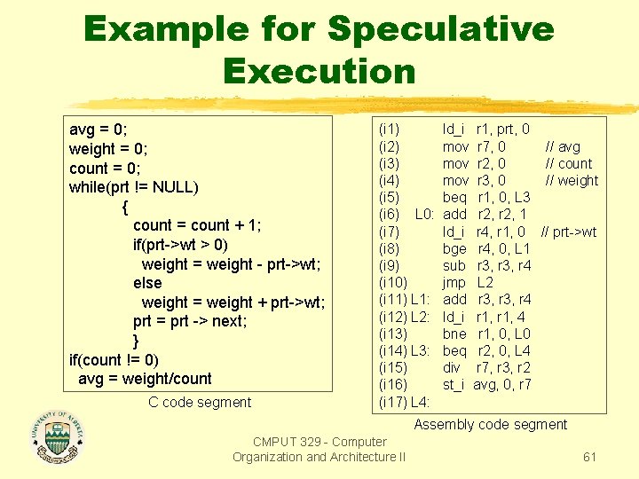 Example for Speculative Execution avg = 0; weight = 0; count = 0; while(prt