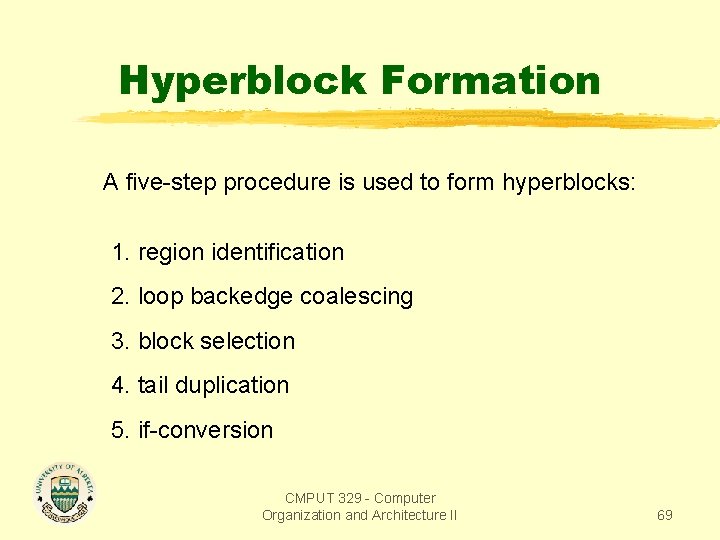 Hyperblock Formation A five-step procedure is used to form hyperblocks: 1. region identification 2.