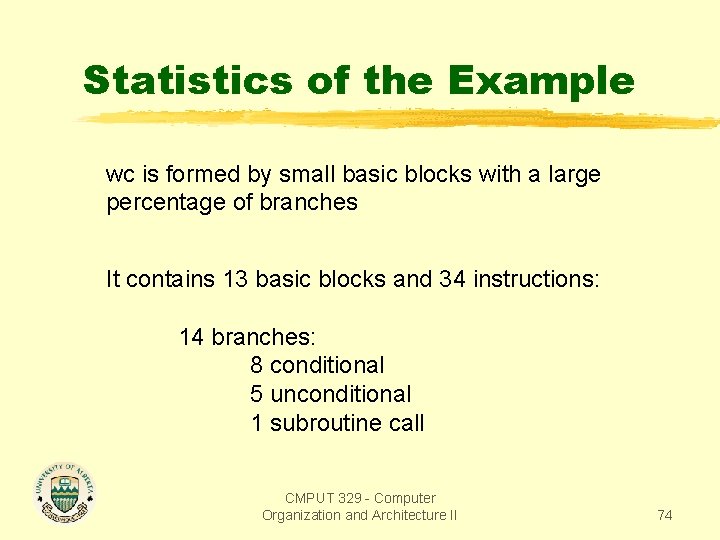 Statistics of the Example wc is formed by small basic blocks with a large