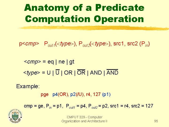 Anatomy of a Predicate Computation Operation p<cmp> Pout 1( type ), Pout 2( type