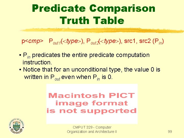 Predicate Comparison Truth Table p<cmp> Pout 1( type ), Pout 2( type ), src