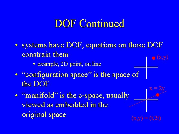 DOF Continued • systems have DOF, equations on those DOF constrain them (x, y)