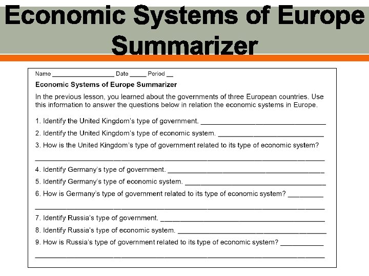 Economic Systems of Europe Summarizer 