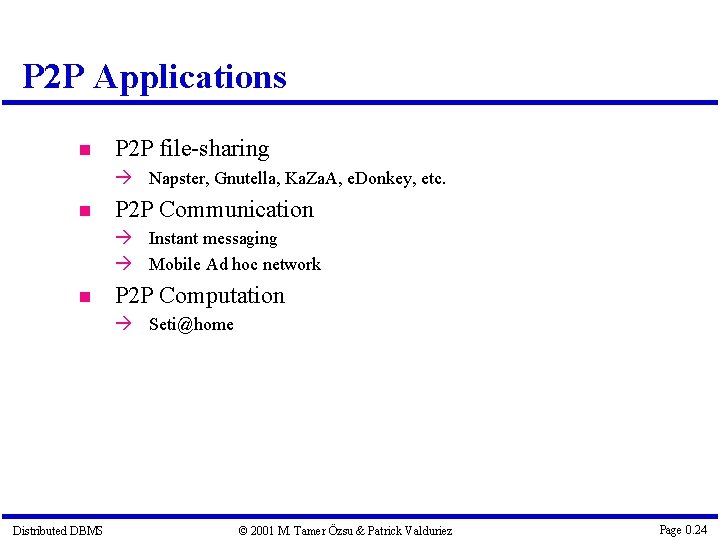 P 2 P Applications P 2 P file-sharing Napster, Gnutella, Ka. Za. A, e.