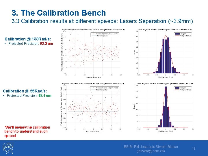 3. The Calibration Bench 3. 3 Calibration results at different speeds: Lasers Separation (~2.