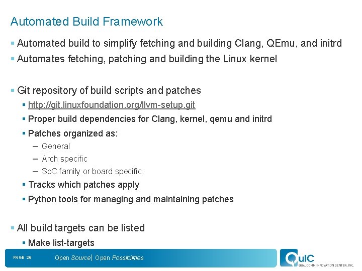 Automated Build Framework § Automated build to simplify fetching and building Clang, QEmu, and