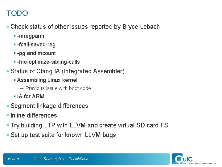 TODO § Check status of other issues reported by Bryce Lebach § -mregparm §