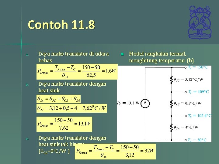 Contoh 11. 8 a. Daya maks transistor di udara bebas b. Daya maks transistor