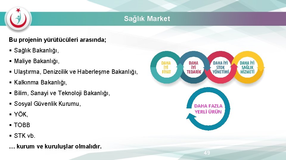 Sağlık Market Bu projenin yürütücüleri arasında; § Sağlık Bakanlığı, § Maliye Bakanlığı, § Ulaştırma,