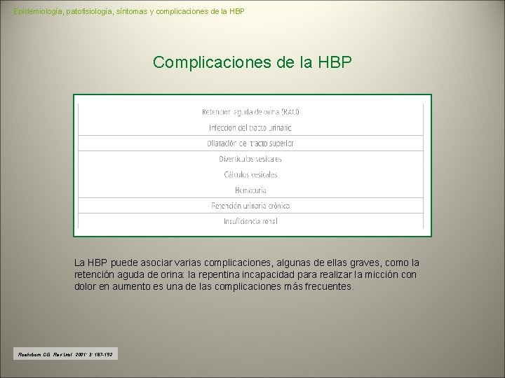 Epidemiología, patofisiología, síntomas y complicaciones de la HBP Complicaciones de la HBP La HBP