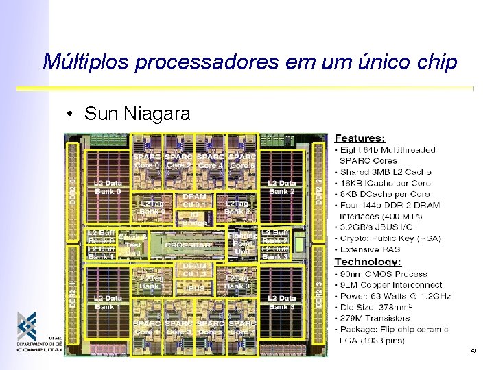 Múltiplos processadores em um único chip • Sun Niagara 43 