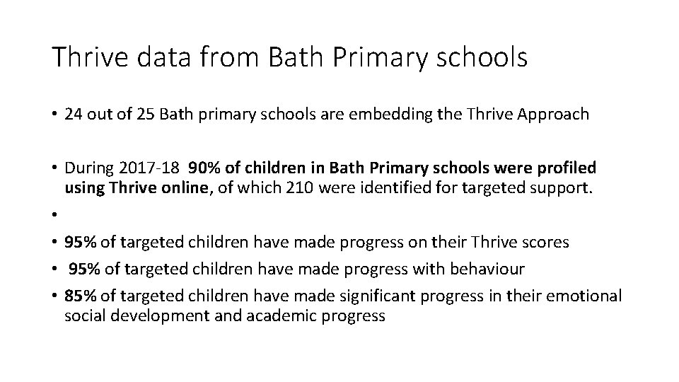 Thrive data from Bath Primary schools • 24 out of 25 Bath primary schools