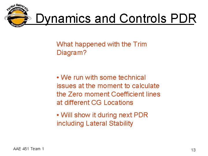 Dynamics and Controls PDR What happened with the Trim Diagram? • We run with