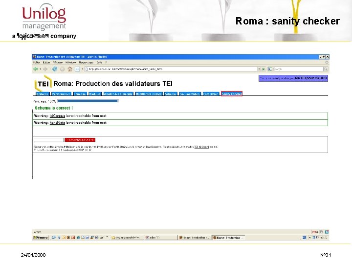 Roma : sanity checker 24/01/2008 № 31 