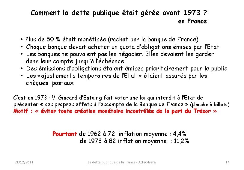Comment la dette publique était gérée avant 1973 ? en France • Plus de