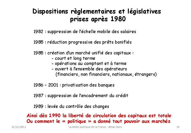 Dispositions règlementaires et législatives prises après 1980 1982 : suppression de l’échelle mobile des
