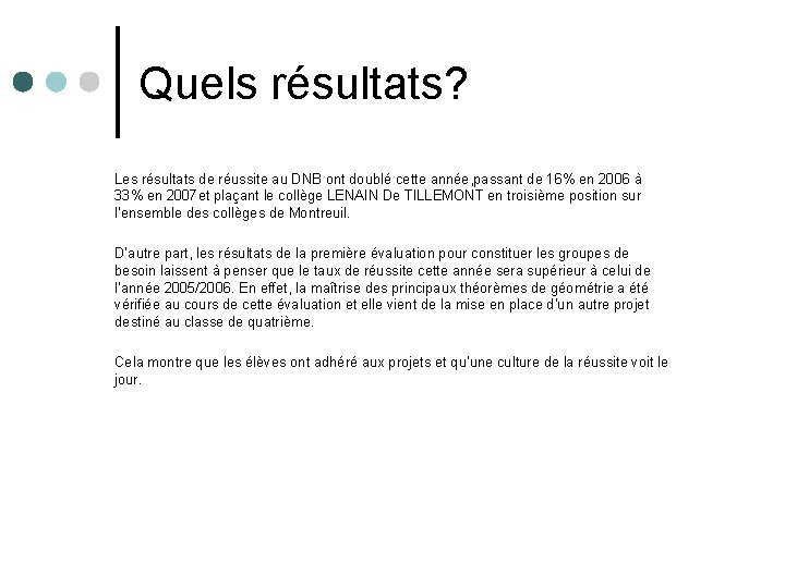 Quels résultats? Les résultats de réussite au DNB ont doublé cette année, passant de