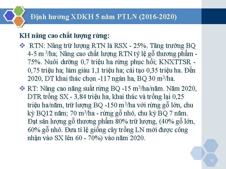 Định hướng XDKH 5 năm PTLN (2016 -2020) KH nâng cao chất lượng rừng: