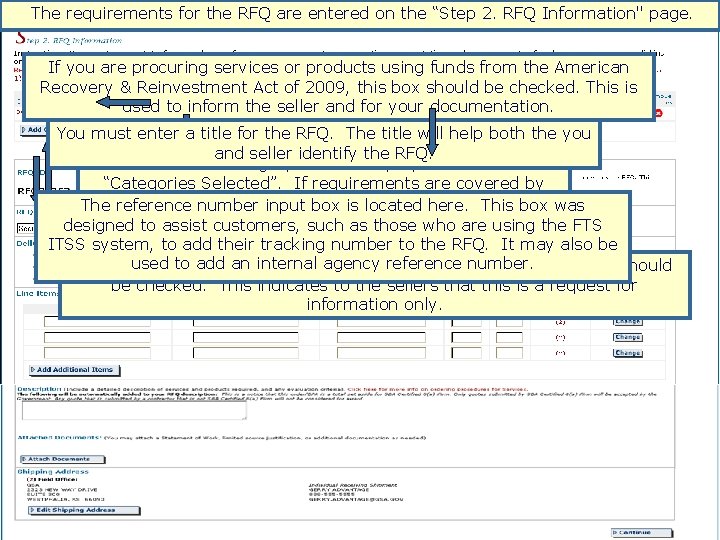 The requirements for the RFQ are entered on the “Step 2. RFQ Information" page.