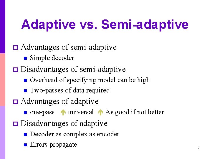 Adaptive vs. Semi-adaptive p Advantages of semi-adaptive n p Disadvantages of semi-adaptive n n Adaptive vs. Semi-adaptive p Advantages of semi-adaptive n p Disadvantages of semi-adaptive n n