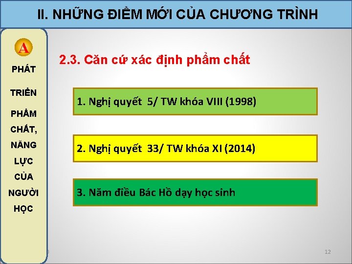 II. NHỮNG ĐIỂM MỚI CỦA CHƯƠNG TRÌNH A PHÁT TRIỂN 2. 3. Căn cứ