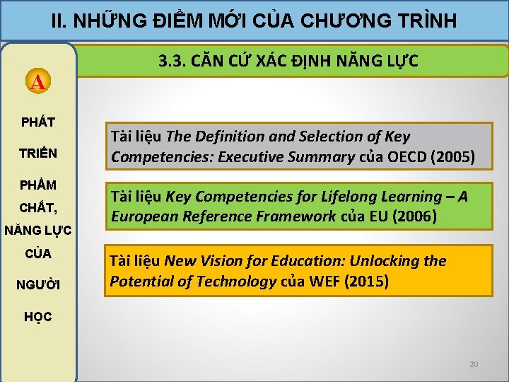 II. NHỮNG ĐIỂM MỚI CỦA CHƯƠNG TRÌNH 3 A PHÁT TRIỂN PHẨM CHẤT, NĂNG