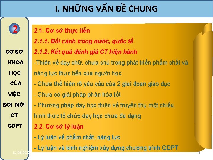 I. NHỮNG VẤN ĐỀ CHUNG 2 2. 1. Cơ sở thực tiễn 2. 1.