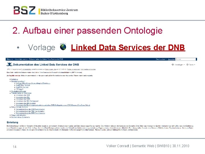 2. Aufbau einer passenden Ontologie • 14 Vorlage Linked Data Services der DNB Volker