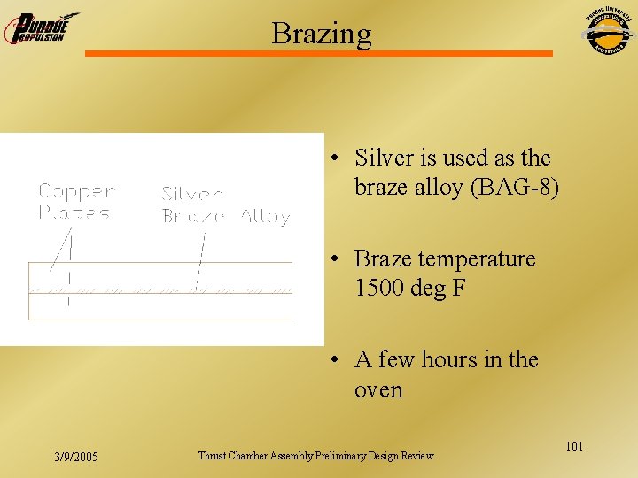Brazing • Silver is used as the braze alloy (BAG-8) • Braze temperature 1500