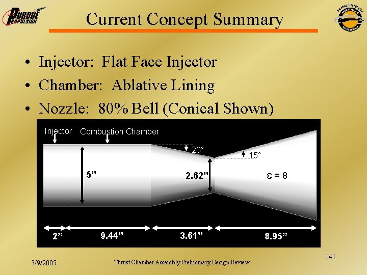 Current Concept Summary • Injector: Flat Face Injector • Chamber: Ablative Lining • Nozzle: