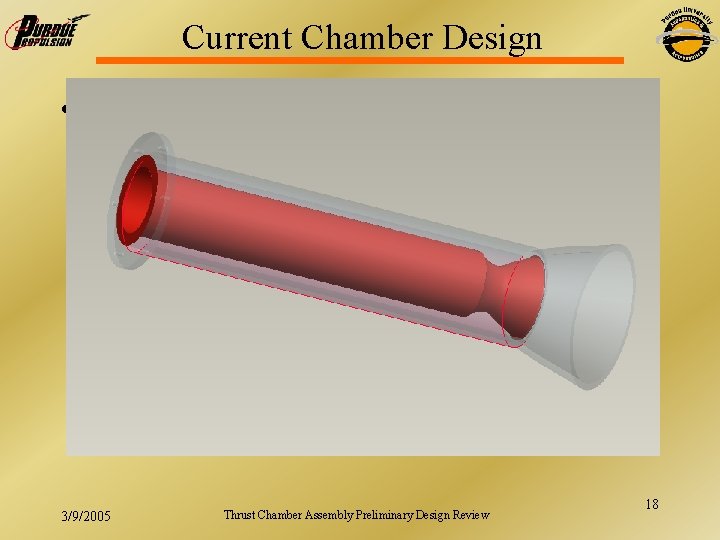 Current Chamber Design • Put drawing here 3/9/2005 Thrust Chamber Assembly Preliminary Design Review