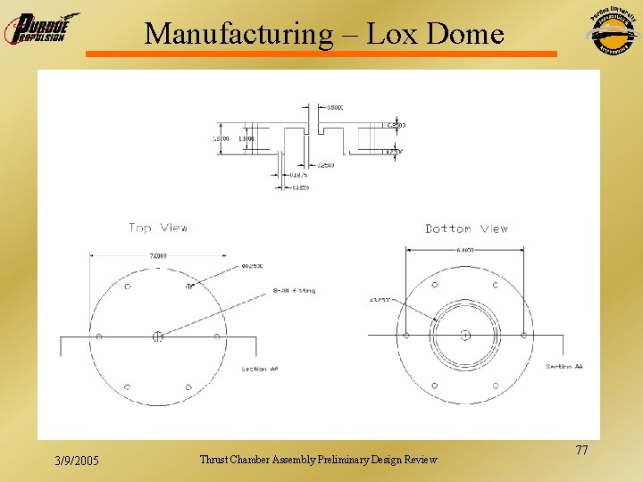 Manufacturing – Lox Dome 3/9/2005 Thrust Chamber Assembly Preliminary Design Review 77 