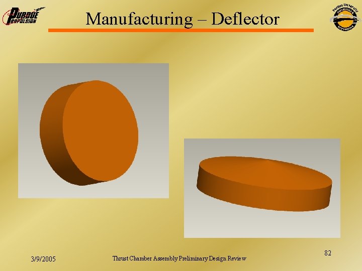 Manufacturing – Deflector 3/9/2005 Thrust Chamber Assembly Preliminary Design Review 82 