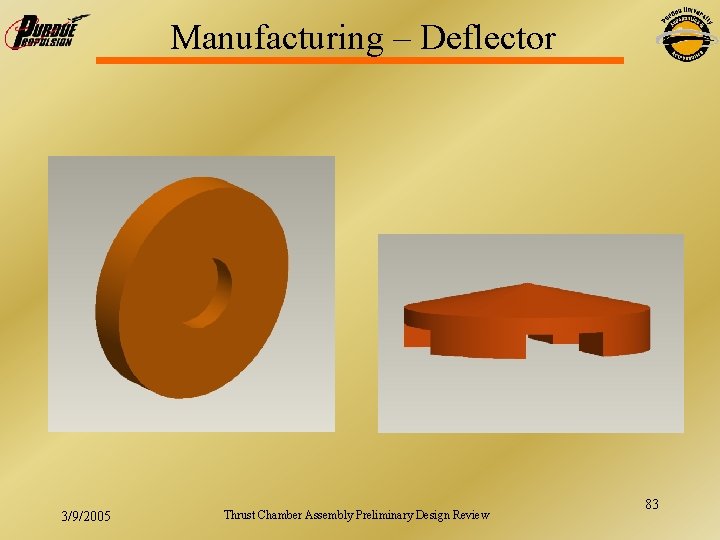 Manufacturing – Deflector 3/9/2005 Thrust Chamber Assembly Preliminary Design Review 83 