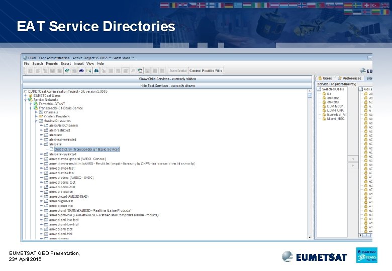 EAT Service Directories EUMETSAT GEO Presentation, 23 rd April 2016 