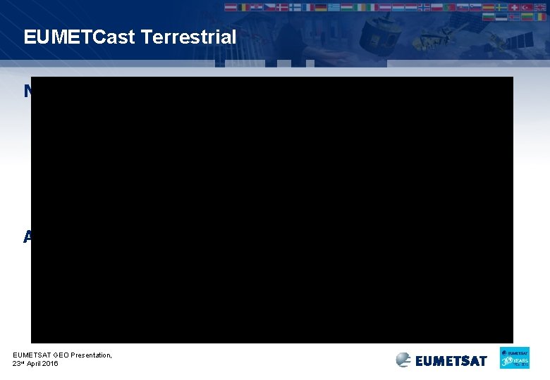 EUMETCast Terrestrial Network • High speed network for high volume data exchange • Scalability