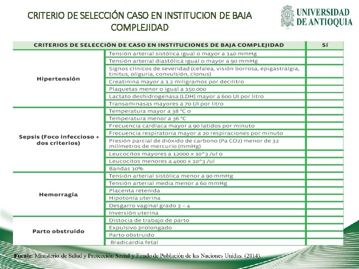 CRITERIO DE SELECCIÓN CASO EN INSTITUCION DE BAJA COMPLEJIDAD 
