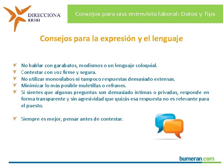 Consejos para una entrevista laboral: Datos y Tips Consejos para la expresión y el