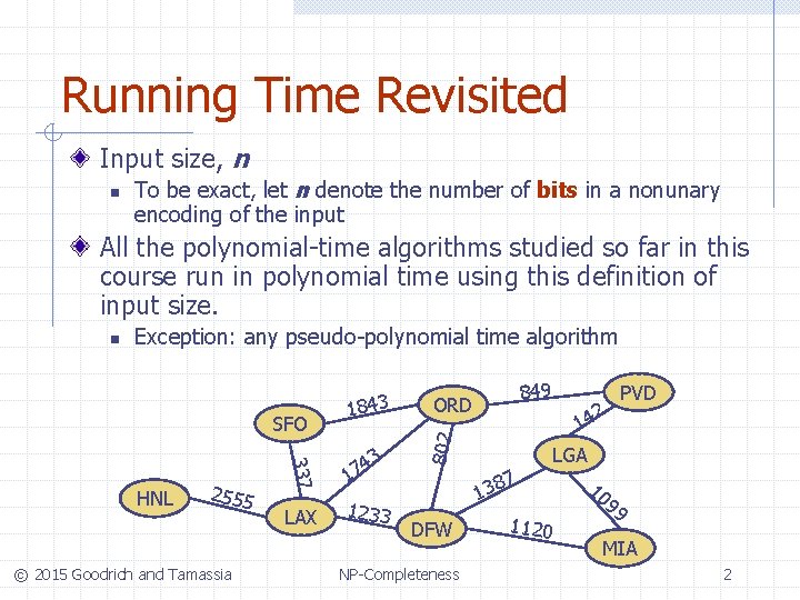 Running Time Revisited Input size, n n To be exact, let n denote the