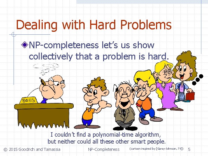 Dealing with Hard Problems NP-completeness let’s us show collectively that a problem is hard.