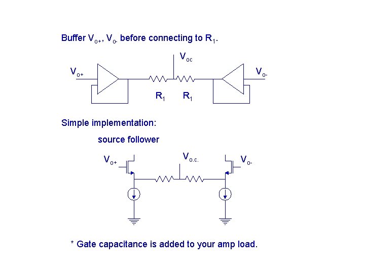 Buffer Vo+, Vo- before connecting to R 1. Voc Vo+ Vo. R 1 Simplementation: