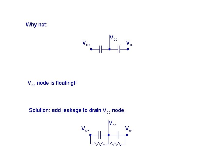 Why not: Vo+ Voc Vo- Voc node is floating!! Solution: add leakage to drain