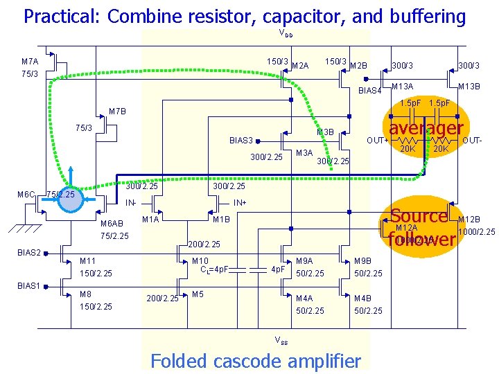 Practical: Combine resistor, capacitor, and buffering VDD M 7 A 75/3 150/3 M 2 Practical: Combine resistor, capacitor, and buffering VDD M 7 A 75/3 150/3 M 2