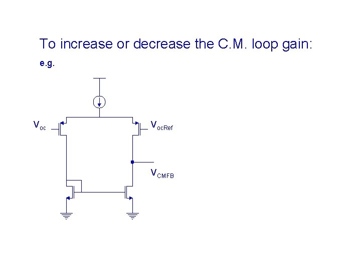 To increase or decrease the C. M. loop gain: e. g. Voc. Ref VCMFB To increase or decrease the C. M. loop gain: e. g. Voc. Ref VCMFB