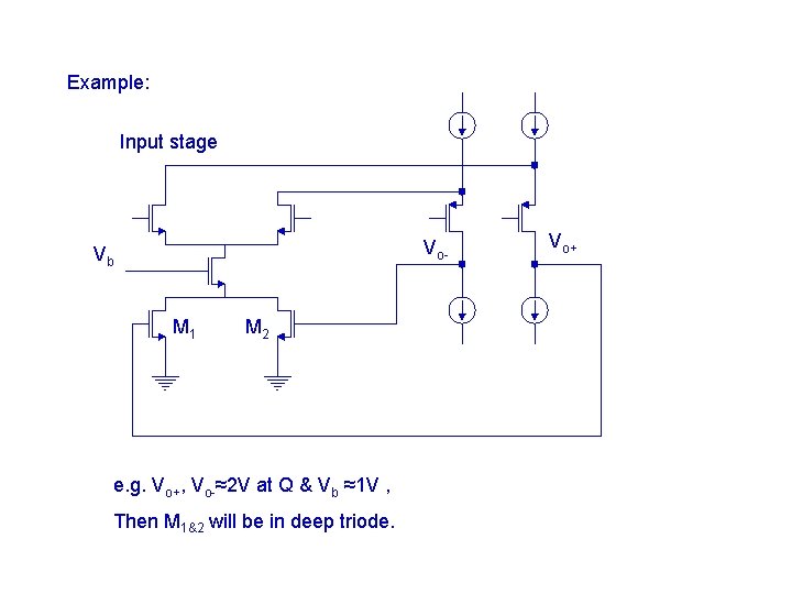Example: Input stage Vo- Vb M 1 M 2 e. g. Vo+, Vo-≈2 V Example: Input stage Vo- Vb M 1 M 2 e. g. Vo+, Vo-≈2 V